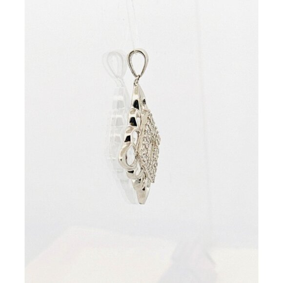 Brand New Fancy Designer Pendant 925 Sterling Silver Encrusted w/ White Crystals - Picture 2 of 10
